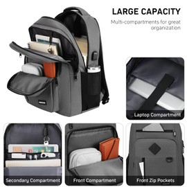 Backpack for Men and Women, Casual School Backpack Teen Boys and Girls Lightweight 15.6 Inch Laptop Bookbag with USB Charger for College Work Travel (Dark Gray)