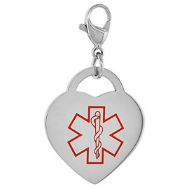 Surgical Steel Blank Medical Alert Id Tag with Lobster Clasp Heart Shape 7/8 Inch Wide, 24 Inch Long