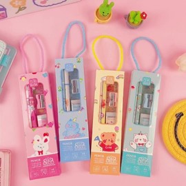 Kids' Birthday & Prize Gift Set (5-Piece) for Elementary & Preschool Students Pencil Set Blue-Green Cat 20ea