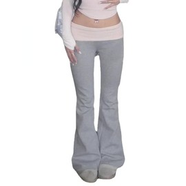 Y2K Contrast Flare Pants Women Casual Leggings Vintage Streetwear Female Low Waist Trousers Sweatpants Joggers (Gray,L,Large)