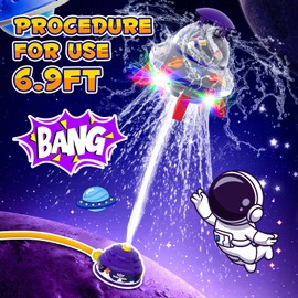 Outdoor Water Sprinkler Toys for Kids, Summer Water UFO Spaceship Rocket Sprinklers Launch Toys with Light, Ideal Holiday Backyard Lawn Yard Game Birthday Gift for Boys Girls 3 Years and Up (Purple)