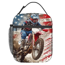 MoYueno Motorcycle Lunch Box for Kids Adults, Cooler Tote Reusable Insulated Multi-compartment Lunch Bag Container, Motorcycle Lunch Box with Water Bottle Holder, Gift for Office Picnic Travel School