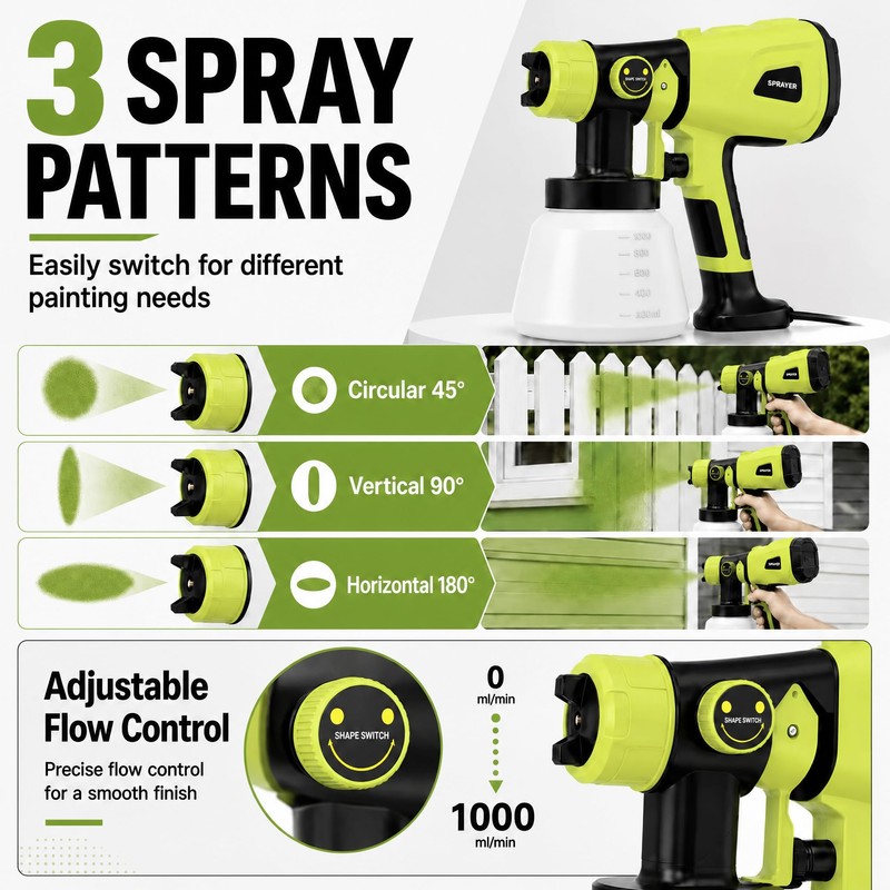 1000W High Power Paint Sprayer, Electric HVLP Spray Paint Gun