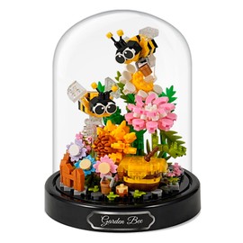 Mini Animals Flower Building Set - 588 Pcs Butterflies Bees Flowers Animals Building Blocks with Transparent Cover, Garden Den Block Kit for Adults Kids Christmas Home Decoration Gifts,Bees