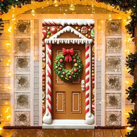 BlissYard Christmas Gingerbread House Party Decorations, Gingerbread House Door Cover Banner and Welcome Christmas Porch Sign Hanging Banner for Winter Christmas Party Supplies Indoor Outdoor 71 x 35