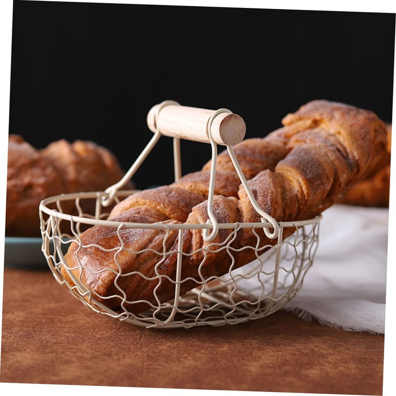 Ciieeo 1Pc Retro Beige Iron Storage Basket Decorative Household Fruit