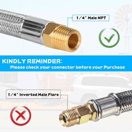 OPL5 2 Packs 1/4" Male NPT RV Propane Pigtail Hose with Gauge 15 inch Stainless Steel Braided Camper Tank Hose Connector for Standard Two-Stage Regulator QCC1/NPT Fittings
