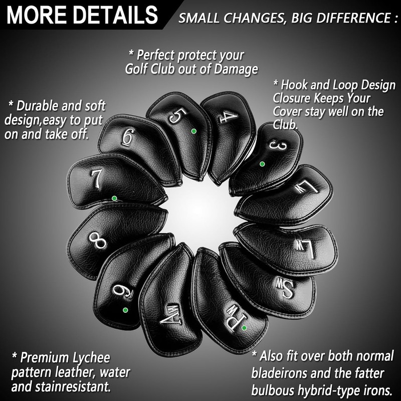 Golf Iron Head Covers Numbers Synthetic Leather Headcover Deluxe Value