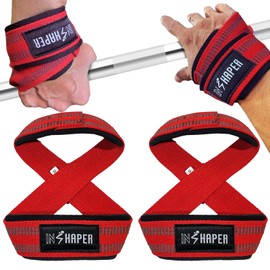 INSHAPER Muscle Training Figure 8 Wrist Strap 3 Seconds Easy Wear with Wrist Protective Pad Power Grip Deadlift Chinning (L, Red)