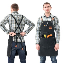Work Apron with Pockets,Unisex Apron with Adjustable Belt and Waterproof for Work, Baking, Garden, Kitchen, BBQ (Black)