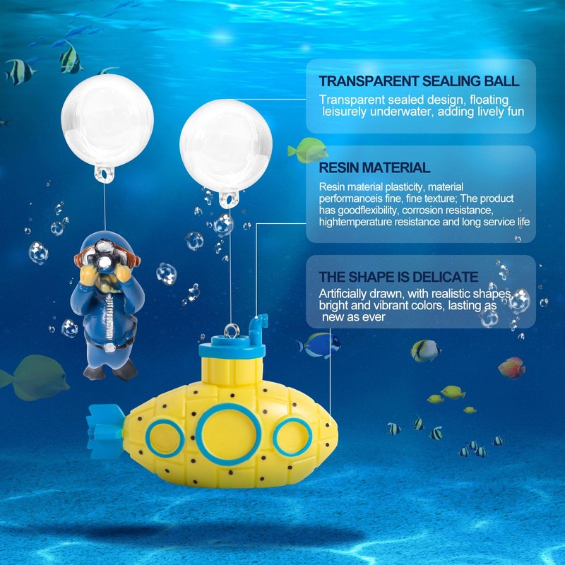 CousDUoBe 2.1 in Mini Floating Submarine Fish Tank Decoration Set，Cute