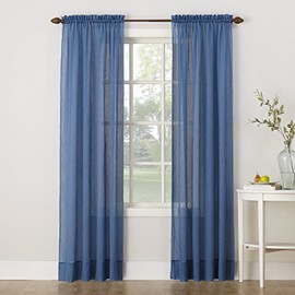 No. 918 Erica Crushed Sheer Voile Rod Pocket Curtain Panel, 51" x 63", Blue