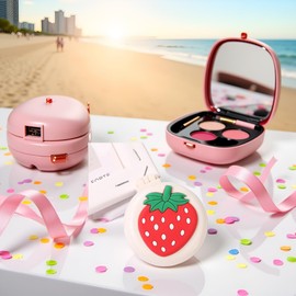 1Pc Travel Hair Brush with Mini Mirror - Portable Folding Round Massage Brush for Girls and Women, Strawberry Hair Care