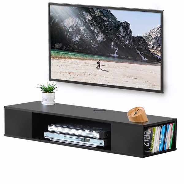 FITUEYES Black Wall Mounted Media Console Floating TV Stand Component