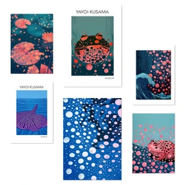 Nacnic Set of 6 Yayoi Kusama Fish Water Nature Blue Japanise Posters with design illustration to decorate the walls of home. Rooms, office, shop, business. A3 and A4 size. Frameless.