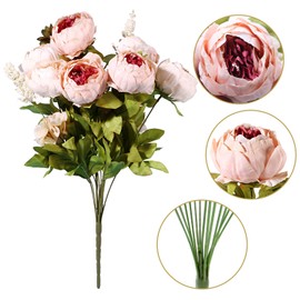EZFLOWERY 1 Pack Artificial Peony Silk Flowers Arrangement Bouquet for Wedding Centerpiece Room Party Home Decoration, Elegant Vintage, Perfect for Spring, Summer and Occasions (1, Peach)