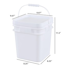 Yesdate 4 Pcs 3 Gallon Square Bucket, White All Purpose Pails and Lids, Heavy Duty Buckets Container for Home Household Cleaning