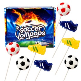 24 ct Soccer Themed Lollipops Suckers Individually Wrapped Bulk, 4 Styles & 4 Flavors - Soccer Ball & Golden Boot Shaped, Sports Lollipops Candies Sucker for Party Treats & Birthday Decoration