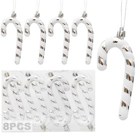 Pack of 8 Glitter Candy Canes Christmas Tree Decoration Silver White 13 cm Candy Canes Decoration Christmas Tree Decoration Christmas Tree Decoration Silver Christmas Tree Decoration