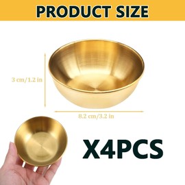 DXPETA 4 Pcs Gold Stainless Steel Dip Bowls, 3.2 Inch, Contemporary Style, Round Shape, Dishwasher Safe