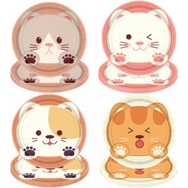 XJLANTTE 40 PCS Cat Birthday Plates Pet Party Decorations, 4 Colors Cat Paper Plates Birthday Party Plates for Kids Pet Cat Party Supplies Kitten Party Decorations, 9 Inch