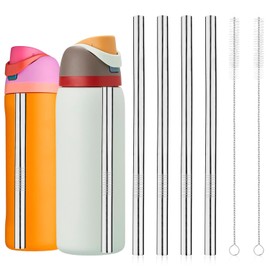 4pcs Metal Straw Replacement for Owala Water Bottle, with 2 Straw Cleaning Brushes Reusable Stainless Steel Straws Travel Cup Straws Compatible with Owala Water Bottle 24 oz 32 oz