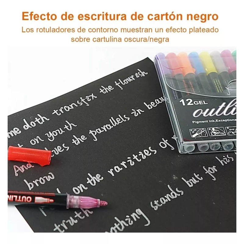 KFMX Plumones De Contorno Metálicos Doble Linea 12 Colores