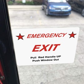CORNERIA 10 Pack 3X4 Car Vehicle School Bus Train Red Hanle Emergency Exit Notice Warning Caution Signs Decal Sticker-Pull Red Handle Up,Push Window Out