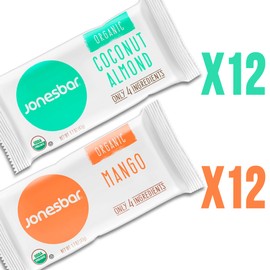 JONESBAR (Tropical Pack, 24 Bars (2 Boxes)) USDA Organic Fruit & Nut Bar, Non-GMO, Kosher, Vegan, Gluten Free, Simple Snack Bar