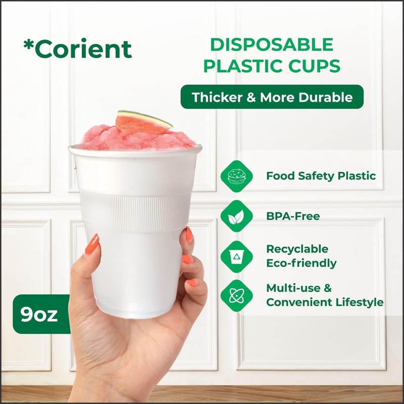 80 Pcs White Plastic Cups 255ml /9oz –Extra Strong White