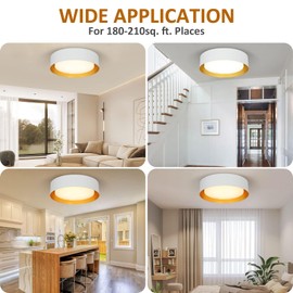 Depuley 30W Dimmable LED Flush Mount Ceiling Light, 15 Inch Round Close to Ceiling Lights Fixture for Bedroom Hallway Living Room Lighting, Matte White with Gold Inside, 3000K-5000K Color Changeable