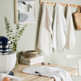 KitchenAid Chambray Stripe Kitchen Towels 8-Pack, Absorbent 100% Woven Cotton, Milkshake/White, 17”x28”