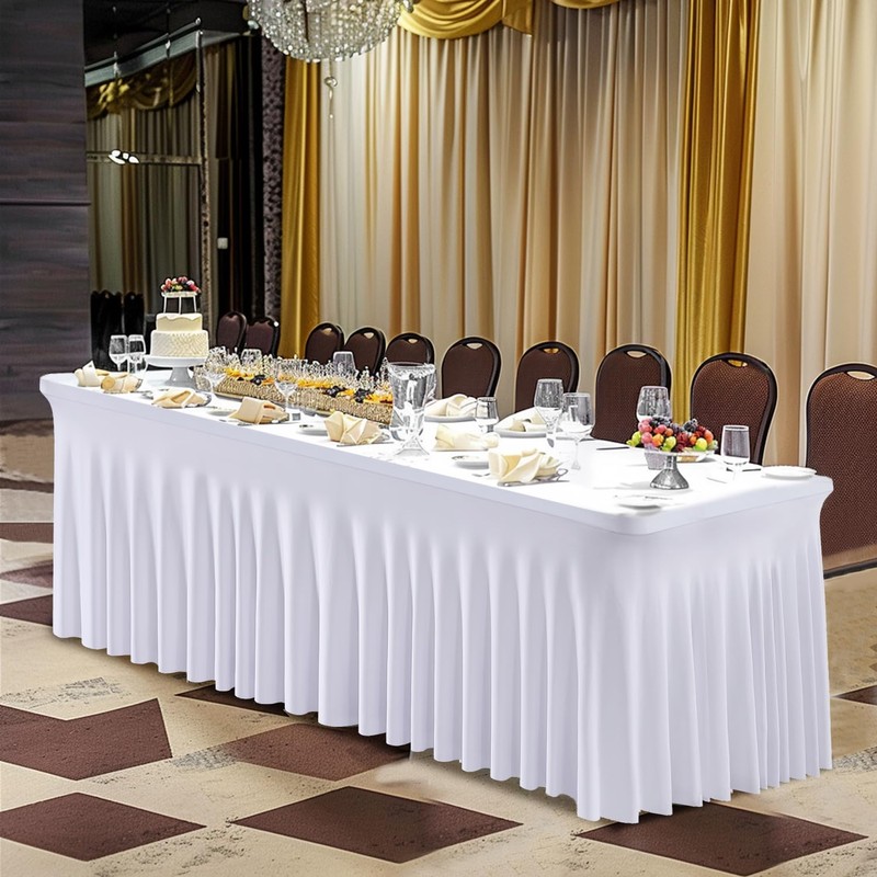 Outpain White Spandex Table Clothes for 8 Foot Rectangle Tables-3Pack