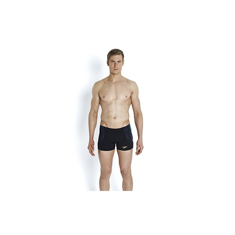 Speedo Men's X Placement Digital V Aquashorts-Black/Fluo Green/Deep Peri, Size