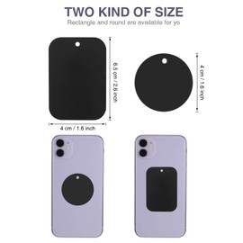 24 Pieces Phone Metal Plates Magnetic Mount Metal Plate for All Magnetic Car, Cell Phone, Tablet Holder, 12 Rectangle and 12 Round (Black,Simple Style)