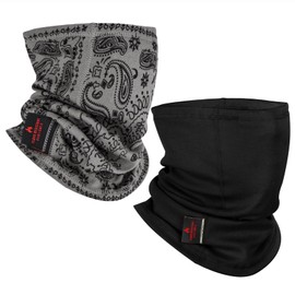 LANLFY 2pcs Flame Resistant Face Mask for Men FR Neck Gaiter Headwear Covering CAT HRC 2 ARC Flash Head Protector Welding Accessories Paisley Printed & Solid Black