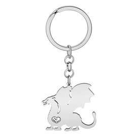 RAIDIN Stainless Steel Gold Plated Keyring Dinosaur Dragon Key Ring for Women Girls Gifts Car Purse Key Accessories, Silver-013 Dragon