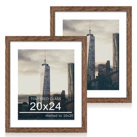 ccdcc 20x24 Picture Frame Set of 2, 20 x 24 Wood Poster Frames with Mat for 16x20, Wooden Photo Frames with Tempered Glass Cover for Wall Display, Brown