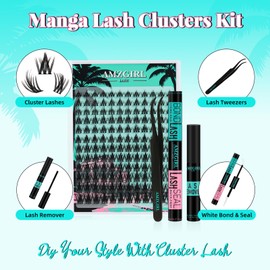 Manga Eyelash Clusters DIY 144Pcs Lash Extension Kit Natural Lashes Clusters Kit with Lash White Bond and Seal,Lash Remover and Tweezers Anime Cluster Eyelash Extensions(White FAIRY,C-Mix8-18mm)