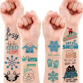 100PCS Winter Temporary Tattoos Stickers Theme Snowflakes Snow Birthday Party Supplies Decorations Favors Decor for Kids Boys Girls Gifts Classroom School Prizes Rewards