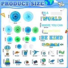 Pasimy 3D Travel Bulletin Board Set Adventure Explore Motivational Classroom Decor with Pompoms Paper Fans Inspirational Kind Map Cutout for Back to School Wall Window Door Teacher Supplies(Popular)