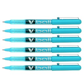 PILOT V Ball VB5 Liquid Ink Rollerball Pens Fine Metal Tip Turquoise Pack of 6