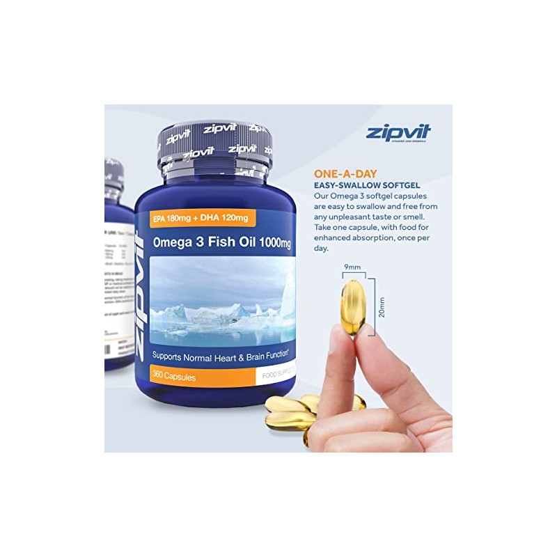Omega 3 Fish Oil 1000mg, 360 Softgel Capsules. 12 Months