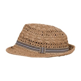 OhMill Straw Fedora Hats Kids Derby Hat Boys Trilby Hat Panama Fedora Hats Short Brim Summer Cap Boys Girls 3-6 Years Brown