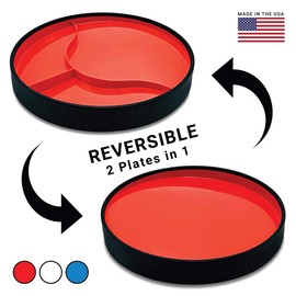 STAYnEAT Divided Suction Plate + Sloop n Scoop Dish, Spill Guard n More, Made in USA! Red (L)