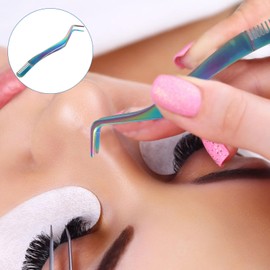 Healeved Eyelashes Extension Tweezer,2 in 1 Eyelash Tweezer Comb,Straight and Curved Eye Lash Tweezers for Extensions,Applicator Eyelashes Tweezer,Stainless Steel Lash Tweezers,Makeup Tool