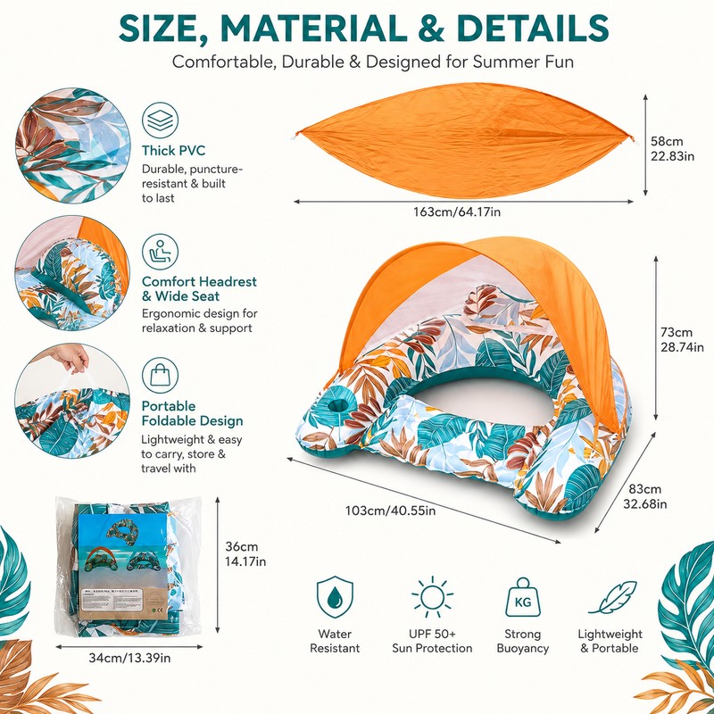 Inflatable Pool Float with Canopy for Adults – Shaded Lounge