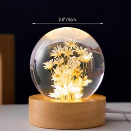 MCHERRY Preserved Yellow Daisy Crystal Ball Night Light,3D Crystal Ball with Led Wooden Base for Christmas Thanksgiving Birthday, Home Room Decor LED Night - USB Powered (Yellow Daisy, 6CM)