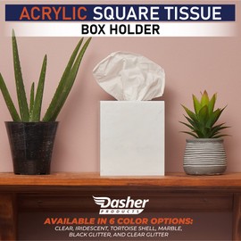 Acrylic Tissue Box Holder, Square Tissue Box Dispenser for Facial Tissue, Napkins, Dryer Sheets. Perfect for Bathroom, Desks, Countertop, Vanity, Bedroom Dressers, Night Stands (Square, Marble)