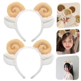 Healeved 2pcs Adorable Sheep Horn Headband Lightweight Makeup Hair Hoops for Women Cosplay Party Carnival Masquerade Fancy Dress Balls